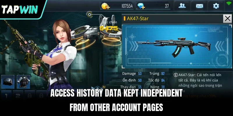 Access history data kept independent from other account pages