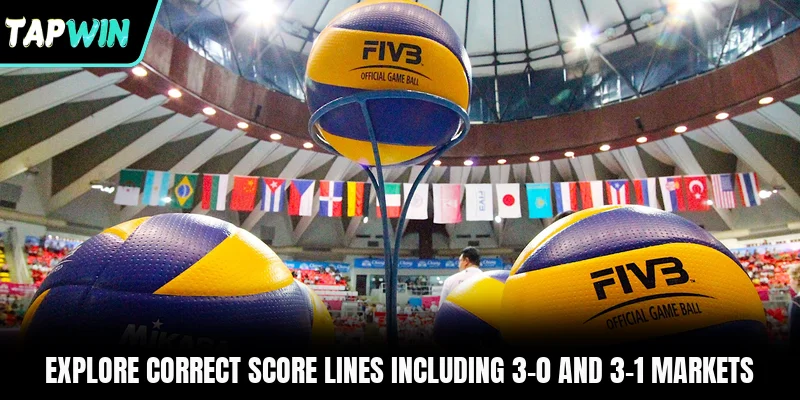 Explore correct score lines including 3-0 and 3-1 markets